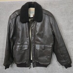 Vtg L.L. Bean Leather Flight Jacket Shearling Wool Brown Medium USA *READ BELOW*